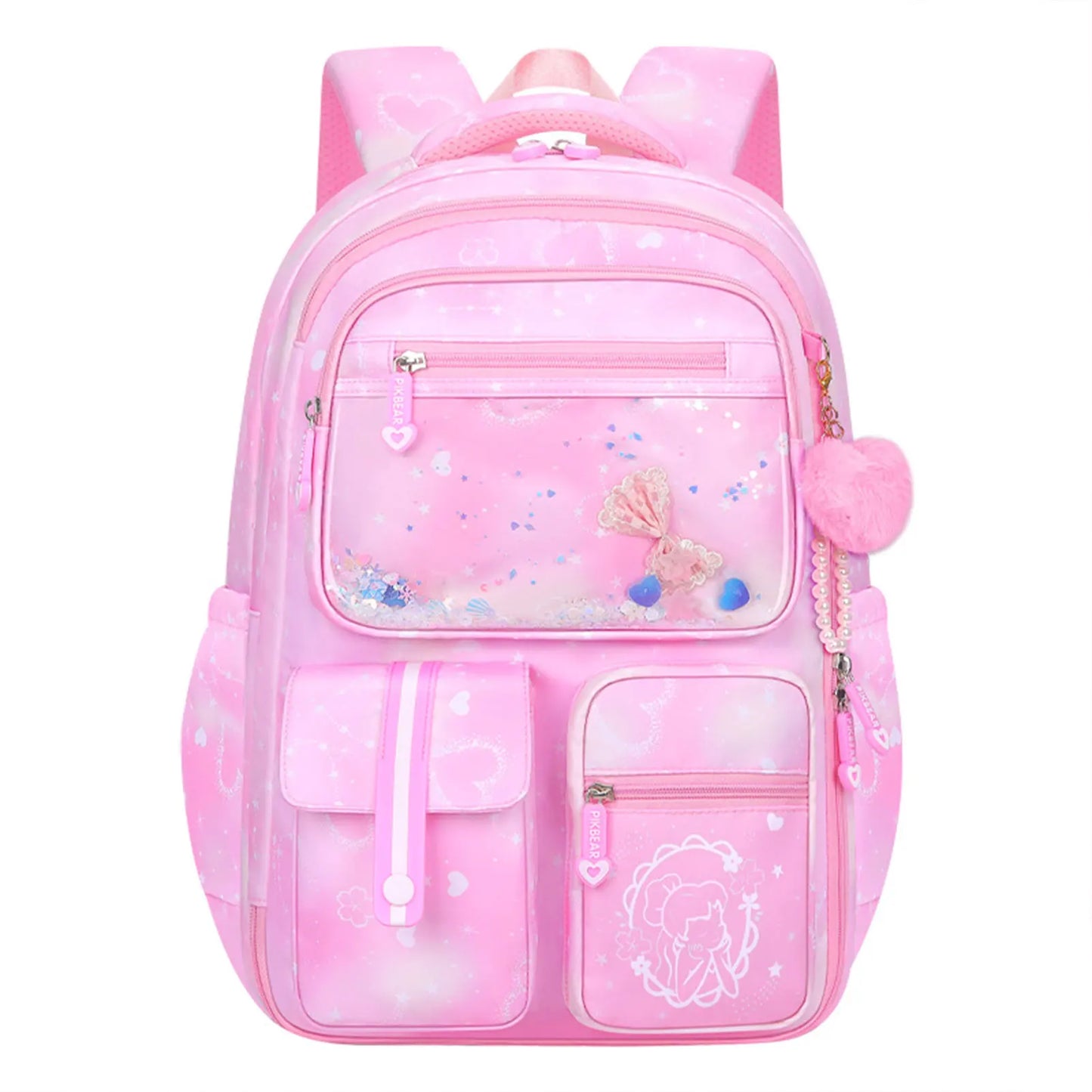 Girls' School Backpack – Macaron Color-Block Design with Rainbow Zipper, Premium Large-Capacity Bag for Kids and Teens