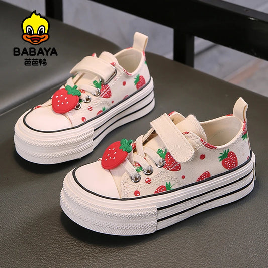 Babaya 2025 Autumn New Children's Canvas Shoes Girls Shoes breathable kids Board sneakers for girl Strawberry Princess Shoes