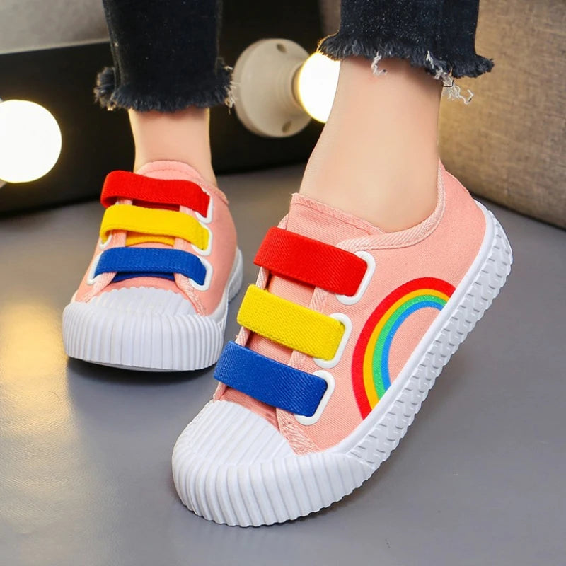 2024 New Boys and Girls Canvas Fashion Hook Children's Casual Shoes Soft Bottom Toddler Walking Shoes Anti-slip School Shoes