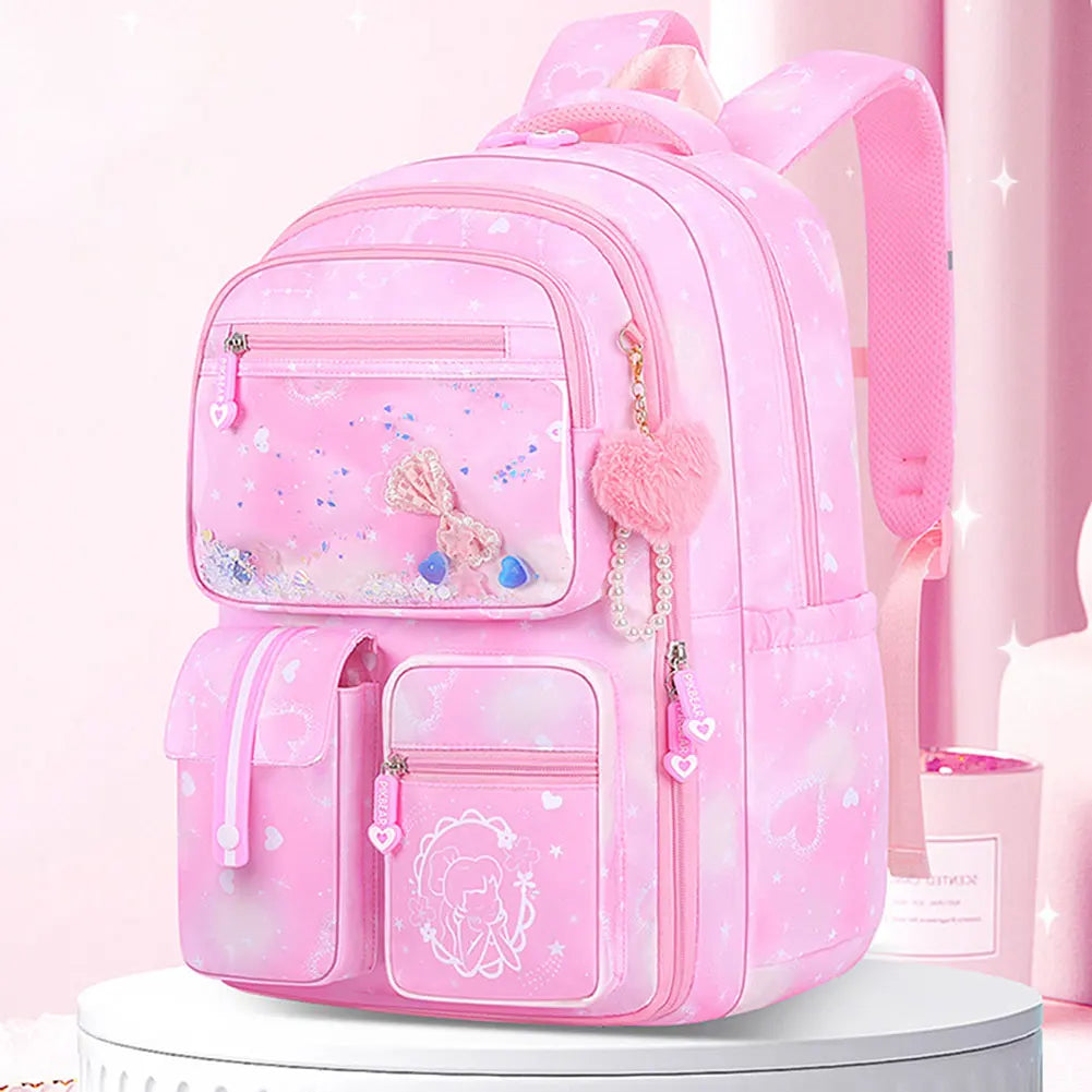 Girls' School Backpack – Macaron Color-Block Design with Rainbow Zipper, Premium Large-Capacity Bag for Kids and Teens