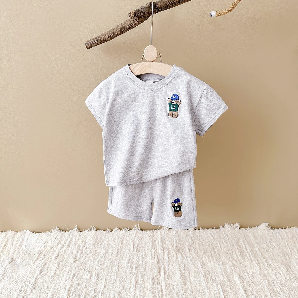 2024 Summer 2PCS Baby Clothes Infant Top and Bottom Set Baby Boys Girls Suit Bear Embroidery Thin Casual Sports Baby Outfit Set