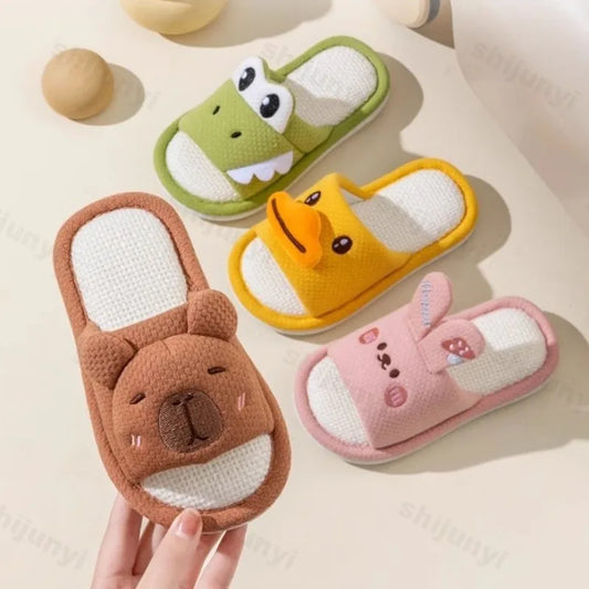 Capybara Slippers Children's Sandals Anti-slip Cartoon Slippers 2025 Summer Linen Floor Shoes Indoor Breathable Home Slippers