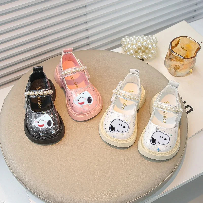 Soft Soles Toddler Shoes Snoopy Fashion Pearl Sandals summer Princess Dance ShoesGirls Leather Shoes Spring Autumn New Sandals