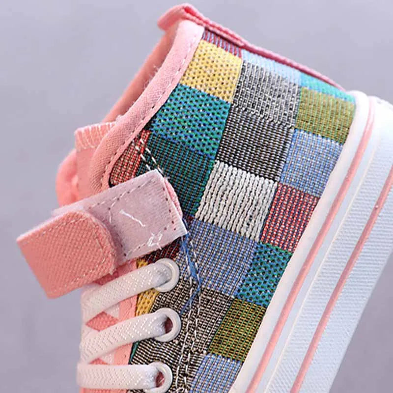 2023 Autumn New Hook Canvas for Kids Fashion Plaid Sneakers Boys Casual Shoes Girls Non-slip Outdoor Footwear Children's Shoes