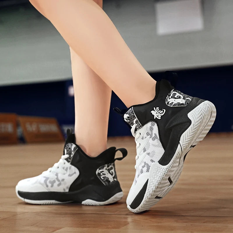 Children's basketball shoes Boys' sports shoes 2024 new breathable combat large children's rotary button sports shoes