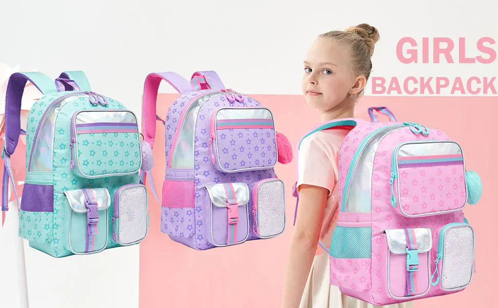 Girls' Macaron Color-Block School Backpack – Large-Capacity, Premium Bag with Rainbow Zipper for Kids and Teens