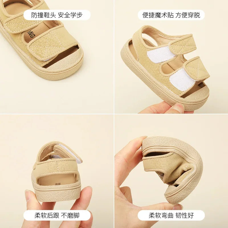 12-16cm Brand Girl's Summer Soft Closed-Toe Sandals,Solid Outdoor Casual Sandals For 0-3years Toddler Boys,Baby Beach Sandals