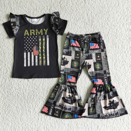 A16-16 Wholesale summer girls sets ARMY gray green lace set baby girls clothes Summer Boutique toddler kids sets