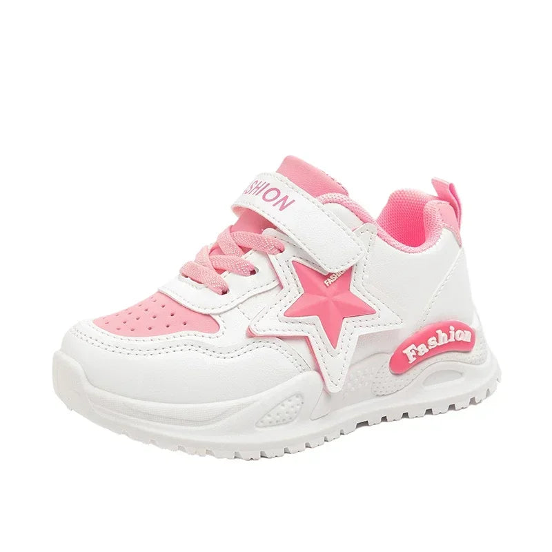 Girls Sports Shoes Princess Style Sweet Stars Kids Sneakers Thick Soft Sole 2025 New Fashion Children Running Shoes Hook&loop