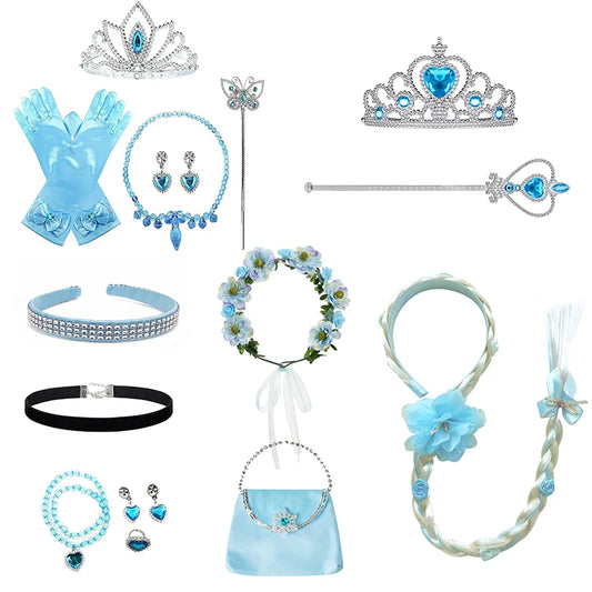 Princess Cinderella Girls Blue Butterfly Magic Wand Crown Crystal High Heel Necklace Dress Up Jerlwery Girl Cosplay Toy