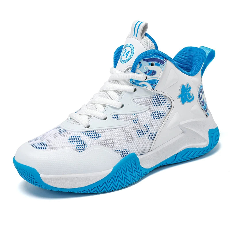 Children's basketball shoes Boys' sports shoes 2024 new breathable combat large children's rotary button sports shoes