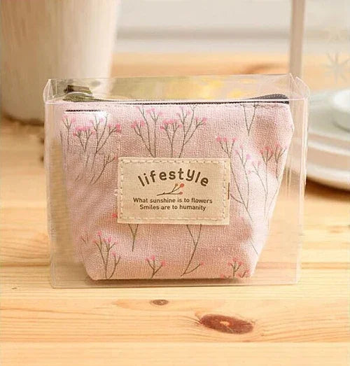 Women Canvas Coin Purse Card Key Mini Purses Pouch Girl Kids Children Cute Small Zipper Coin Purse Card Holder Wallet Bag Case