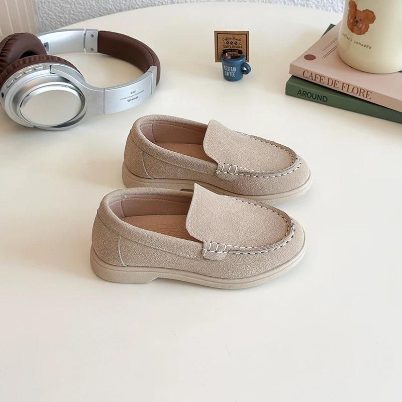 Spring Kids Loafers Suede Minimalist Trendy Unisex Boys Girls Leather Shoes Versatile Slip-resistant Solid Color Children Shoe