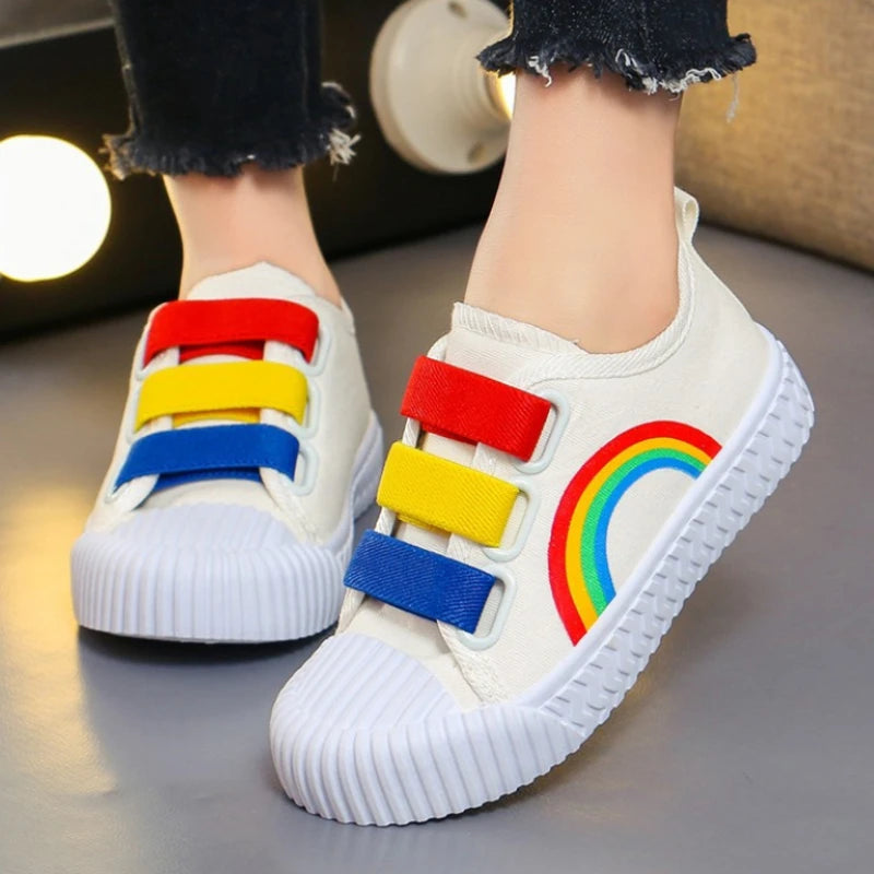 2024 New Boys and Girls Canvas Fashion Hook Children's Casual Shoes Soft Bottom Toddler Walking Shoes Anti-slip School Shoes