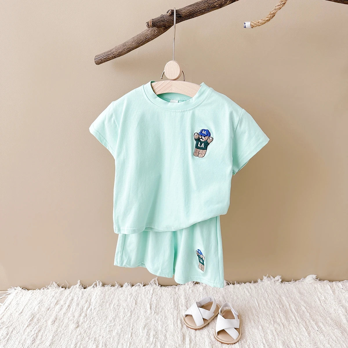 2024 Summer 2PCS Baby Clothes Infant Top and Bottom Set Baby Boys Girls Suit Bear Embroidery Thin Casual Sports Baby Outfit Set