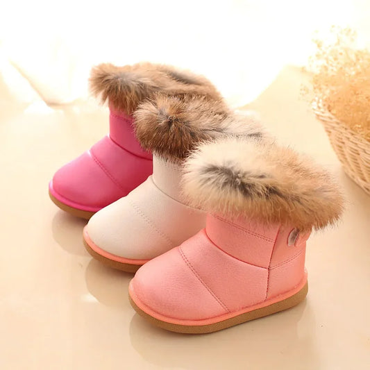 New Winter Baby Girls Boots Casual Warm Rabbit Fur Mid-Calf Boots Shoes Child Slip-On Round Toe Platform Snow Boots Shoes H01259