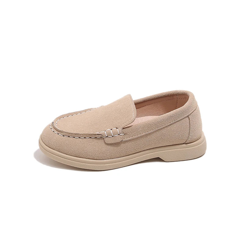 Spring Kids Loafers Suede Minimalist Trendy Unisex Boys Girls Leather Shoes Versatile Slip-resistant Solid Color Children Shoe