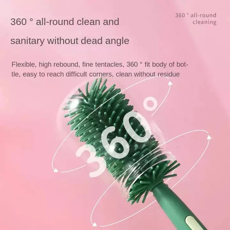 Baby Bottle Brush 360 Degree Baby Silicone Cup Bottle Cleaning Brushes Set andheld Soft Head Food Grade Brushes