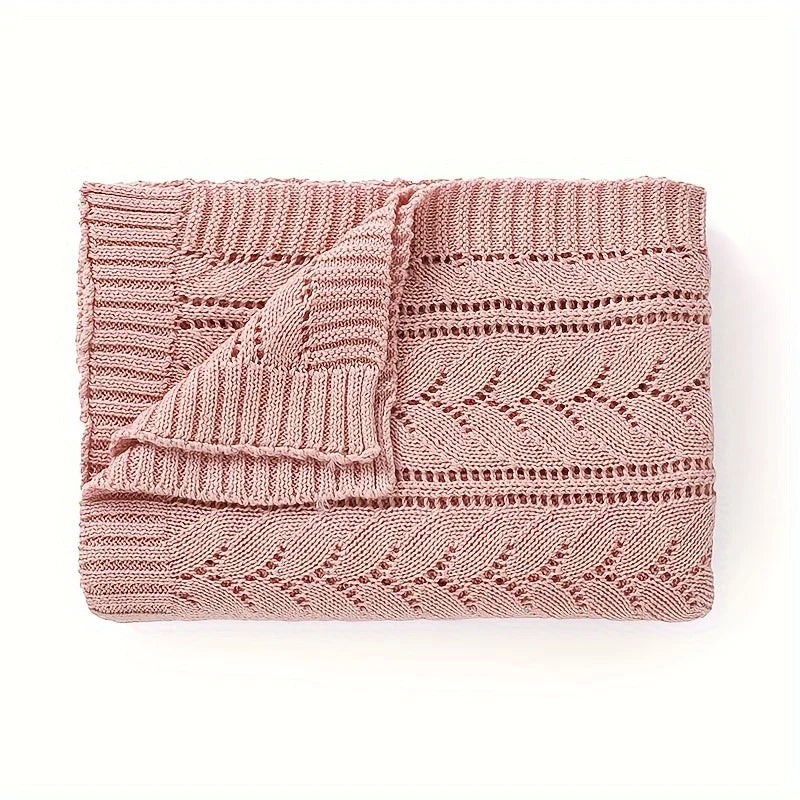 Soft Water Blue Pink Baby Blanket Pure Cotton Knitted Newborn Throw Solid Color Breathable Swaddle Blanket for Boys Girls Outing
