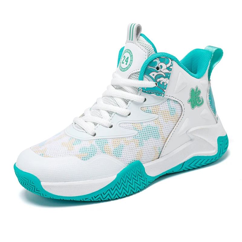 Children's basketball shoes Boys' sports shoes 2024 new breathable combat large children's rotary button sports shoes