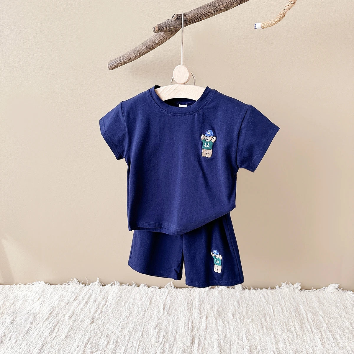 2024 Summer 2PCS Baby Clothes Infant Top and Bottom Set Baby Boys Girls Suit Bear Embroidery Thin Casual Sports Baby Outfit Set