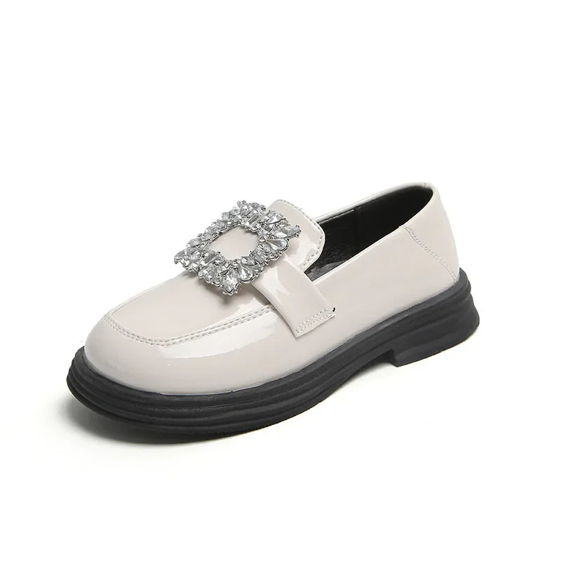 Girls Square Rhinestone Loafers Patent Leather Slip-on Shoes for Children British Black Loafers Platform Oxford Shoes Kids Flats