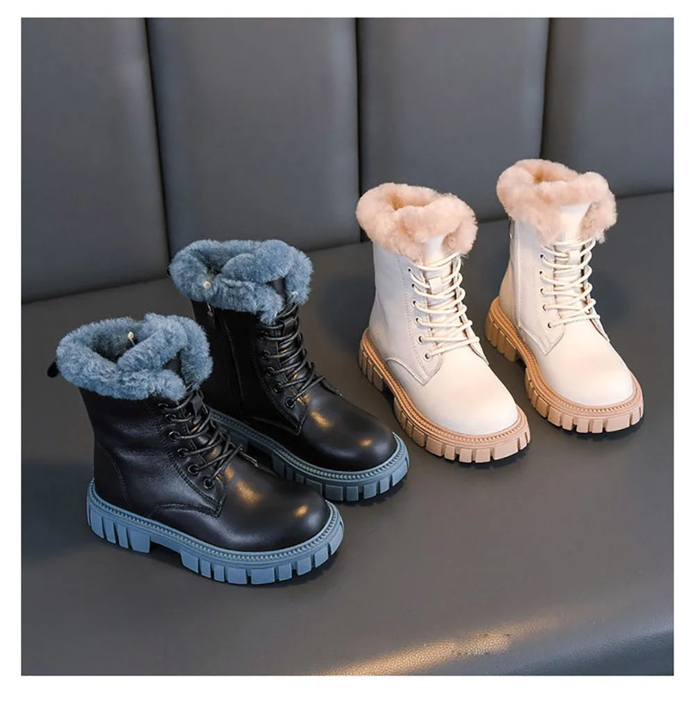 Girls' Winter Fashion Boots (Ages 6–18) – Korean Style, Thick Warm Faux Fur Snow Boots with Soft Soles and Anti-Slip Design