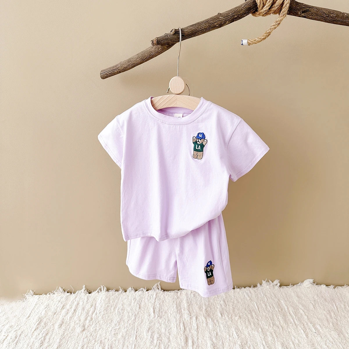 2024 Summer 2PCS Baby Clothes Infant Top and Bottom Set Baby Boys Girls Suit Bear Embroidery Thin Casual Sports Baby Outfit Set