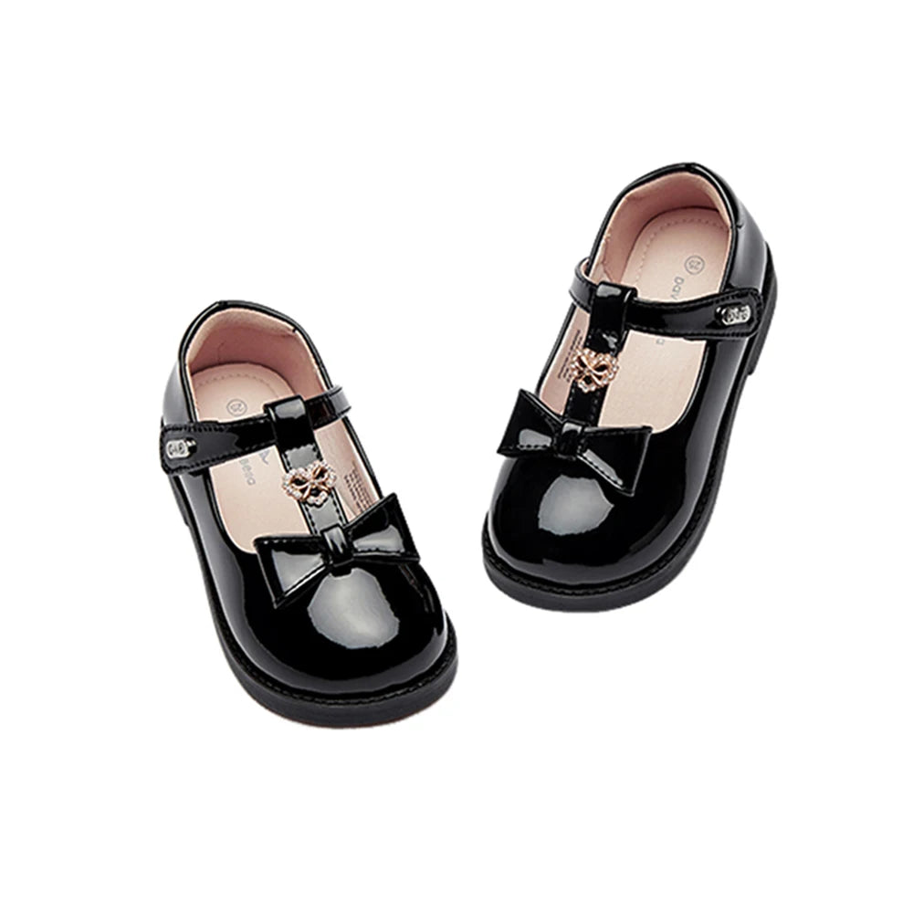 Dave Bella Girls' Leather Shoes Black Autumn New Collection Children's Princess Shoes Soft Academy Style Party DB3252588