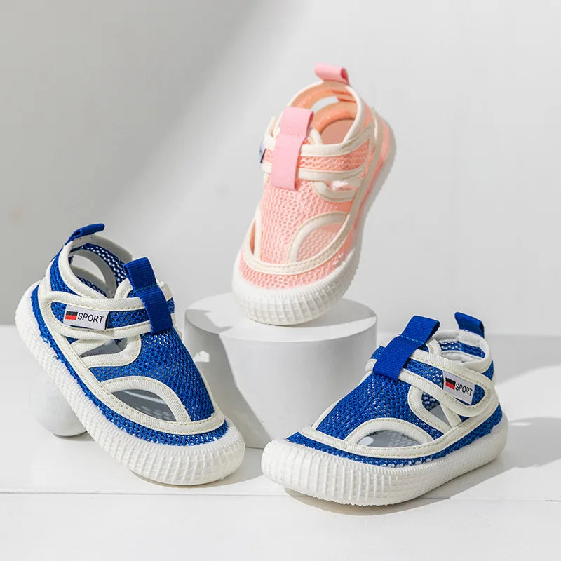 Kids Sandals Children Summer Shoes Boys Girls Half Sandals Cut-outs Hollow Fashion Toe-capped Candy Color Soft Breathable 21-30