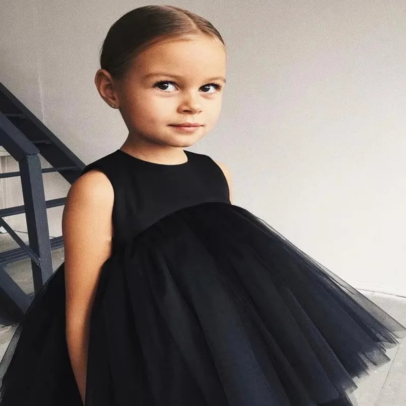 Kids Girls Formal Dresses Birthday Party Dress Sleeveless O-neck Cake Layered Princess Dress Children Clothes E0702