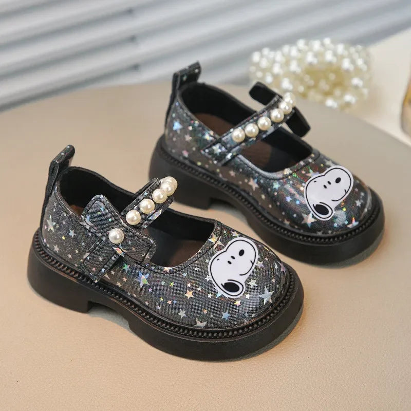 Soft Soles Toddler Shoes Snoopy Fashion Pearl Sandals summer Princess Dance ShoesGirls Leather Shoes Spring Autumn New Sandals