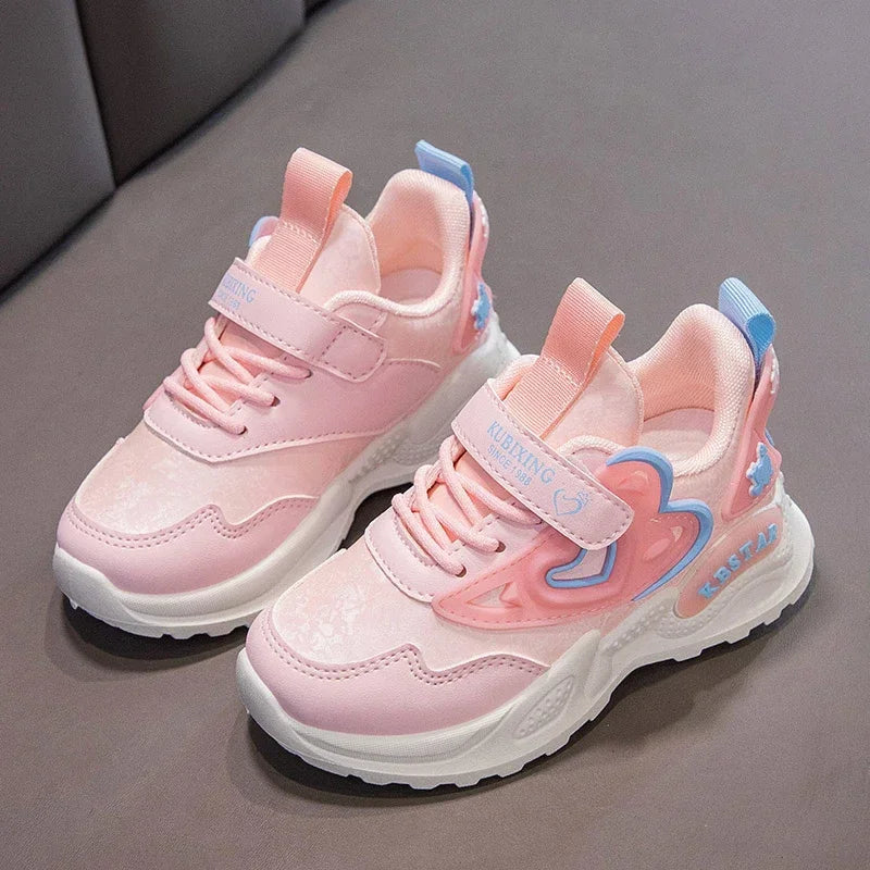 Kids Shoes for Girls Casual Sneakers with Heart Love Decoration High Quality Soft Breathable Children Sports Running Shoes 26-37