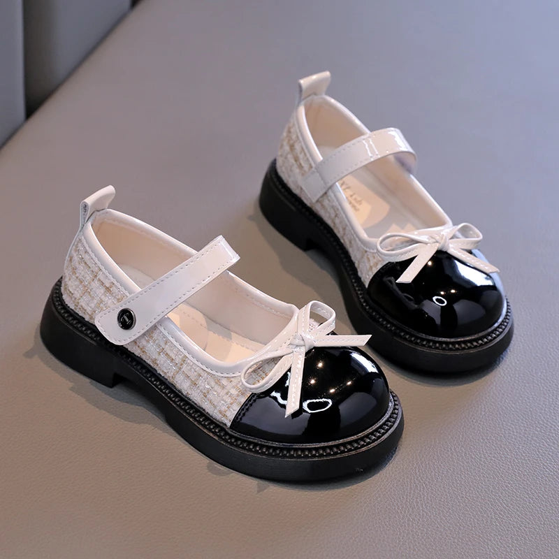 Spring and Autumn Children's Shoes with Bow Versatile Girls Fashion Mary Jane Shoes Casual Patchwork Children's Princess Shoes