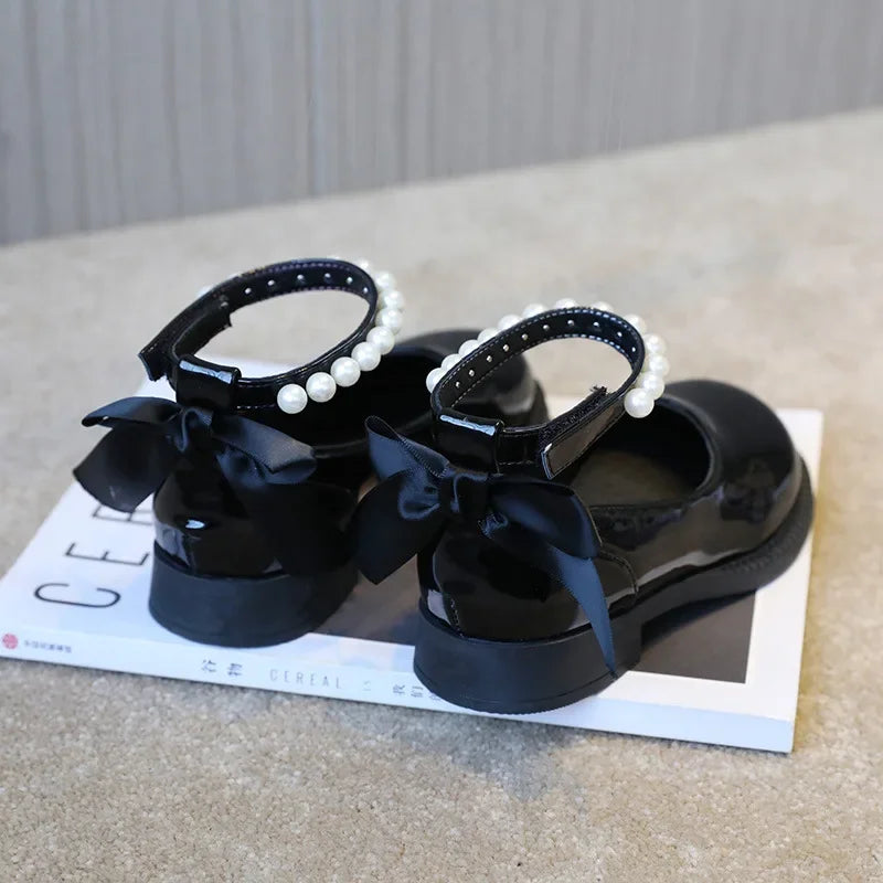 Spring Autumn Girl Glossy Leather Shoes Fashion Children Princess Causal Dress Flats Sweet Bowtie Kids School Mary Jane Shoes