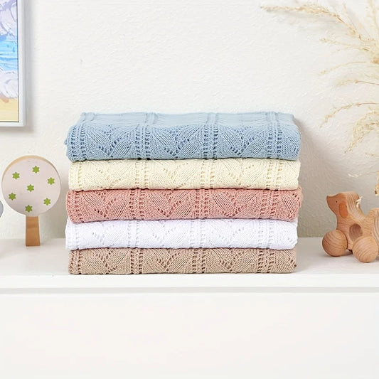 Soft Water Blue Pink Baby Blanket Pure Cotton Knitted Newborn Throw Solid Color Breathable Swaddle Blanket for Boys Girls Outing