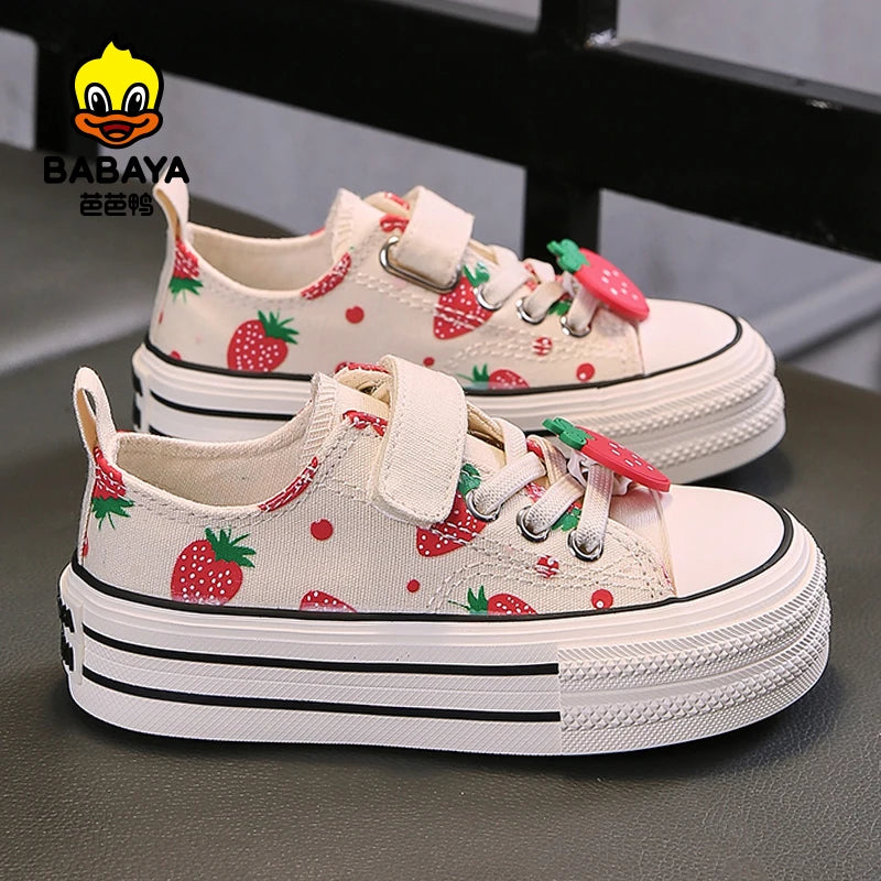Babaya 2025 Autumn New Children's Canvas Shoes Girls Shoes breathable kids Board sneakers for girl Strawberry Princess Shoes