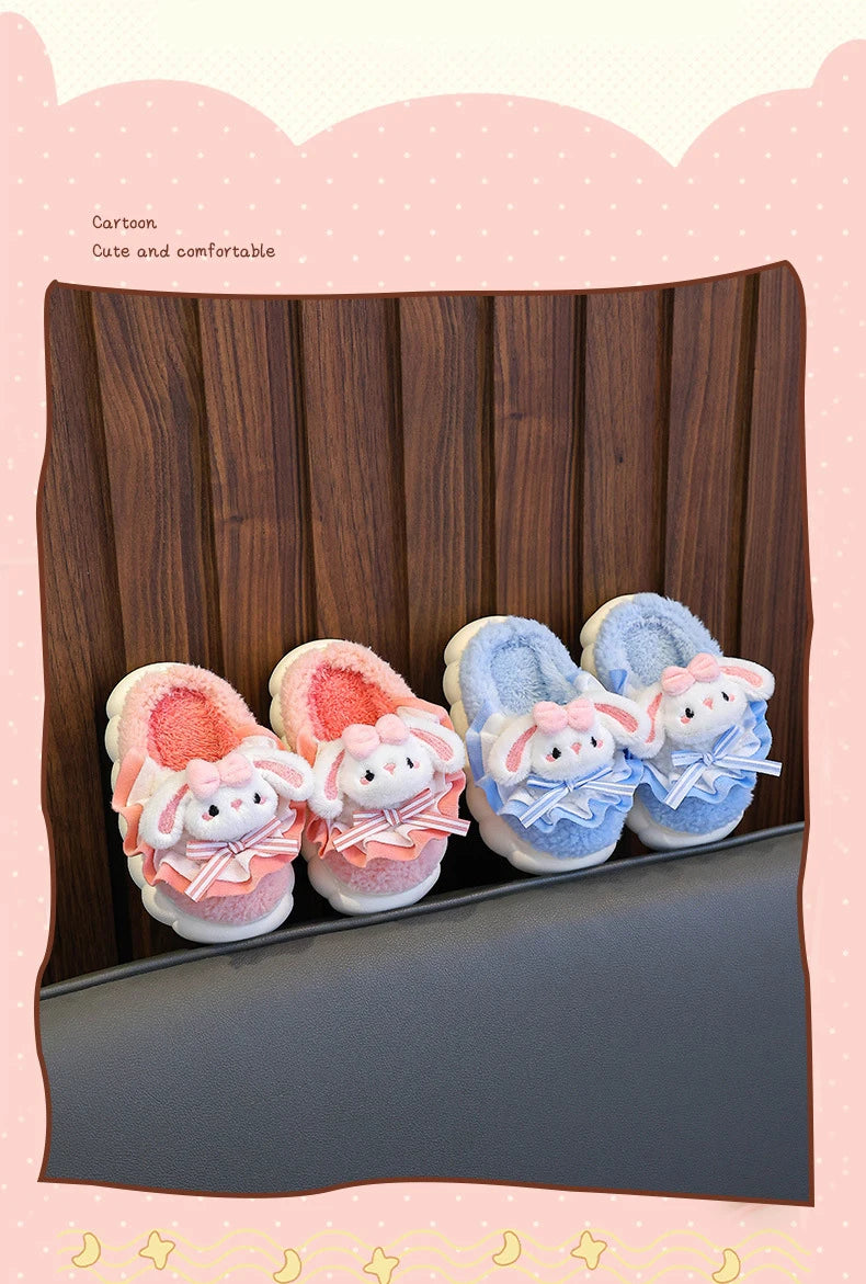 2024 New Winter Children's Cotton Slippers - Cute and Warm Fleece Rabbit Fur Baby's Home Cotton Slippers for Girls