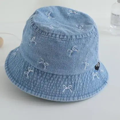 Spring Summer Baby Fisherman Hats Lovely Bow Pattern Kids Boys Girls Outdoor Sun Hat Fashion Denim Children Bucket Caps