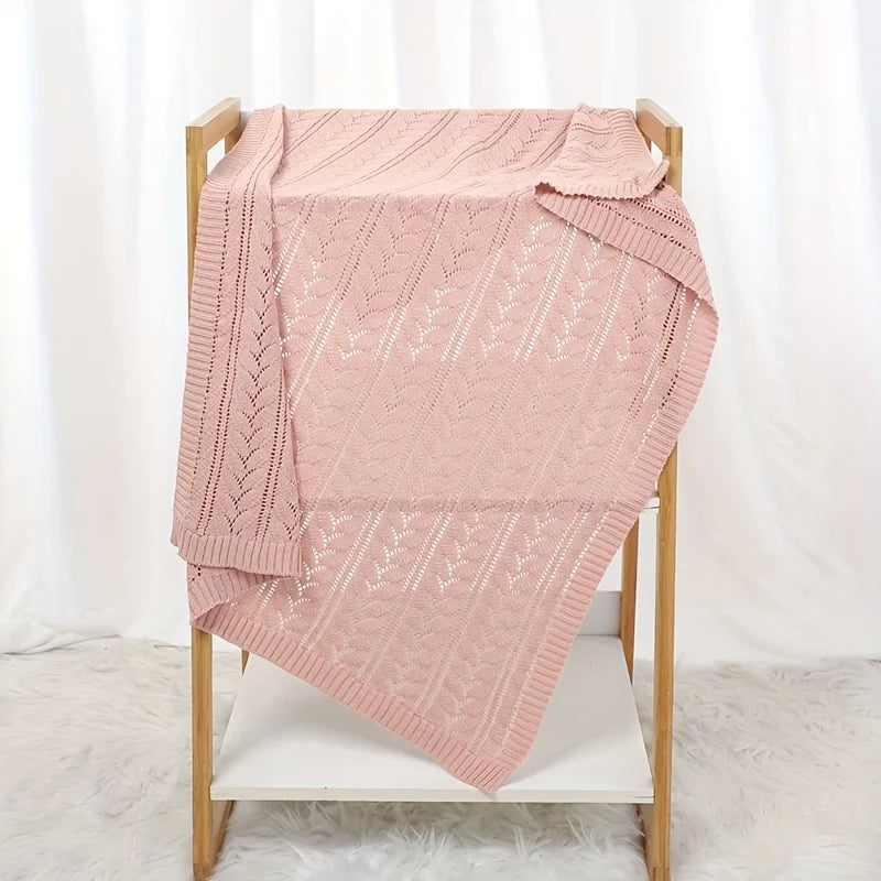Soft Water Blue Pink Baby Blanket Pure Cotton Knitted Newborn Throw Solid Color Breathable Swaddle Blanket for Boys Girls Outing