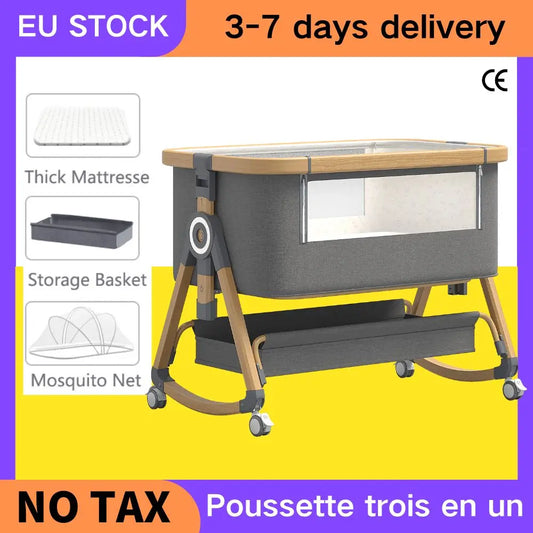 Baby Crib 3 in 1 Baby bed Bedside Crib Baby Playpen 0-3 years child multi-function folding and lifting With Mosquito Net & Wheel