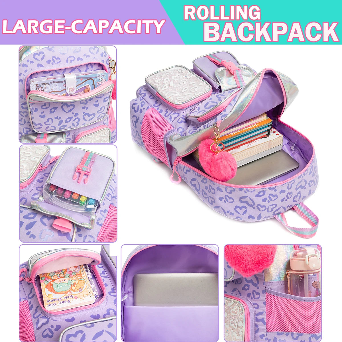 Girls' Macaron Color-Block School Backpack – Large-Capacity, Premium Bag with Rainbow Zipper for Kids and Teens