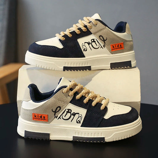 Fashion Kids Leather Casual Shoes For Boys Sneakers Student Non-slip Waterproof Sport Tenis Kids New Children Board Shoes 30-38