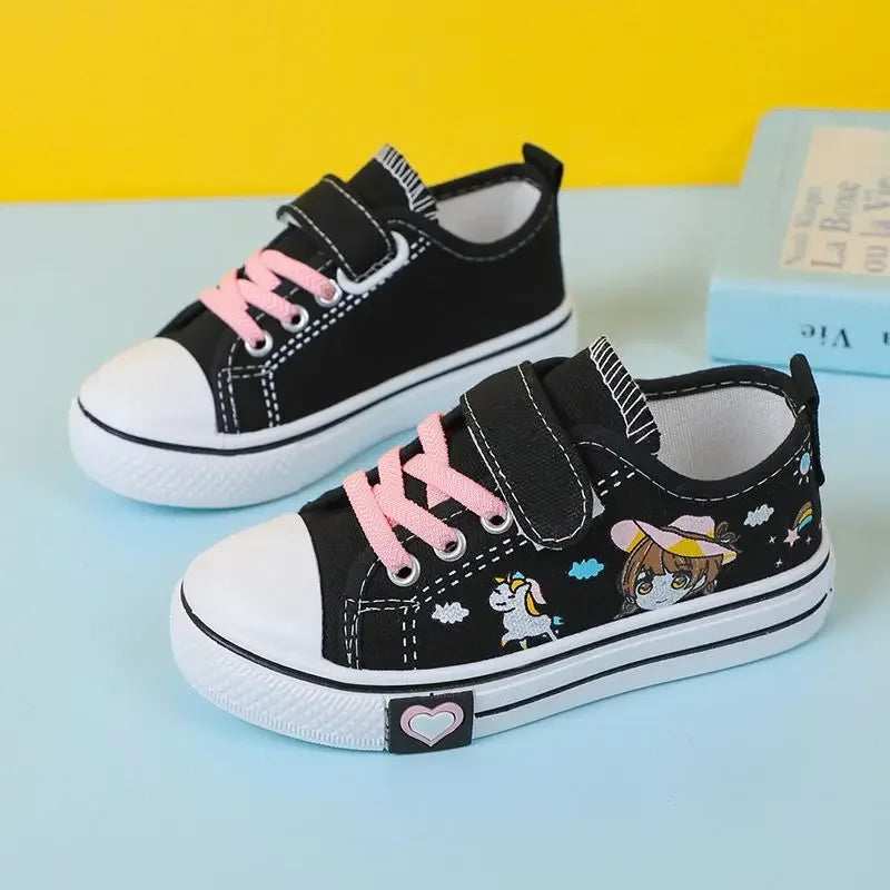 Children's  New Spring Canvas Shoes Cartoon Graffiti Children's Casual Shoes for Girls Comfort Fashion Kids Flat Tennis Sneakers