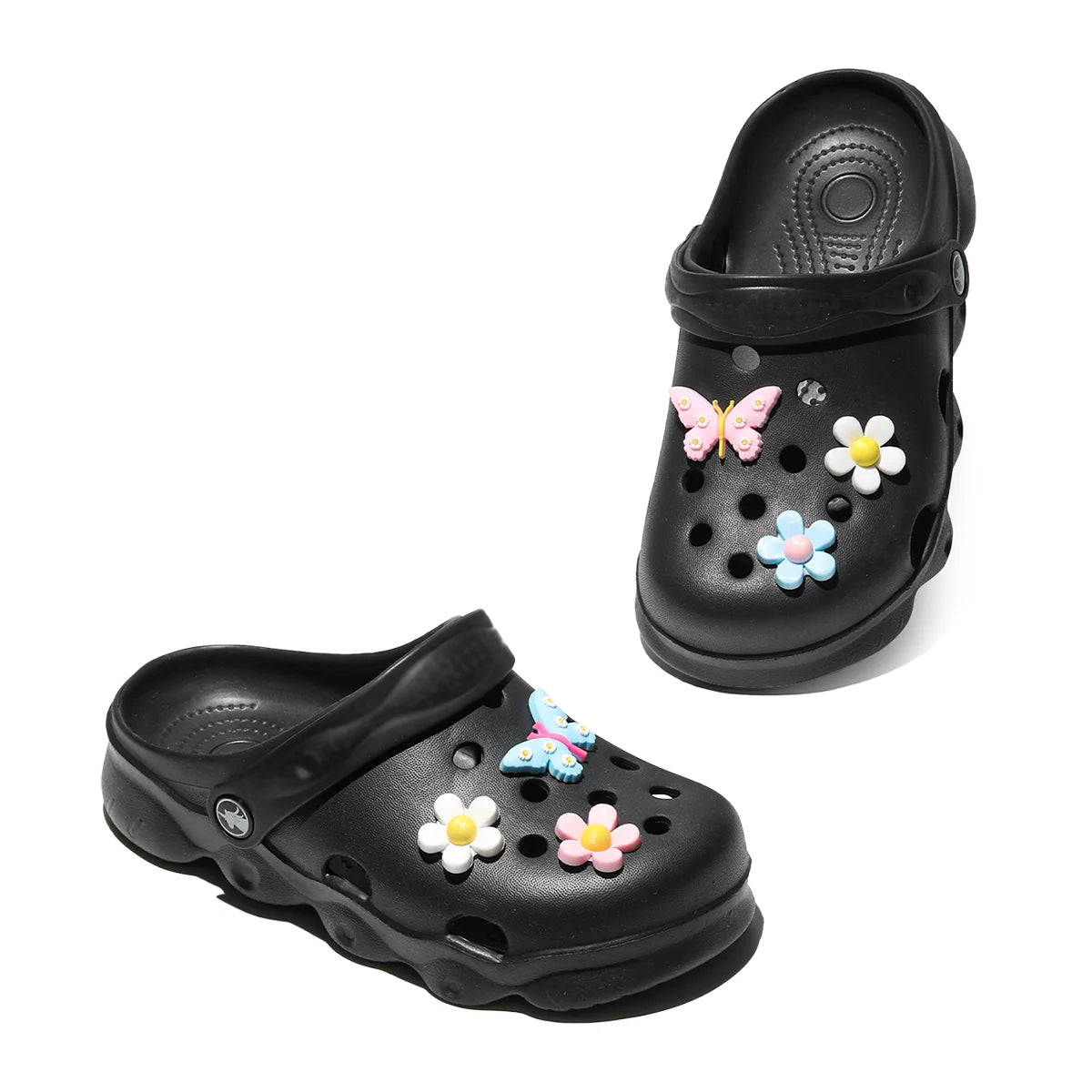 Comfortable children's slippers with thick soles, a pair of sandals suitable for outdoor play, with butterfly flower accessories