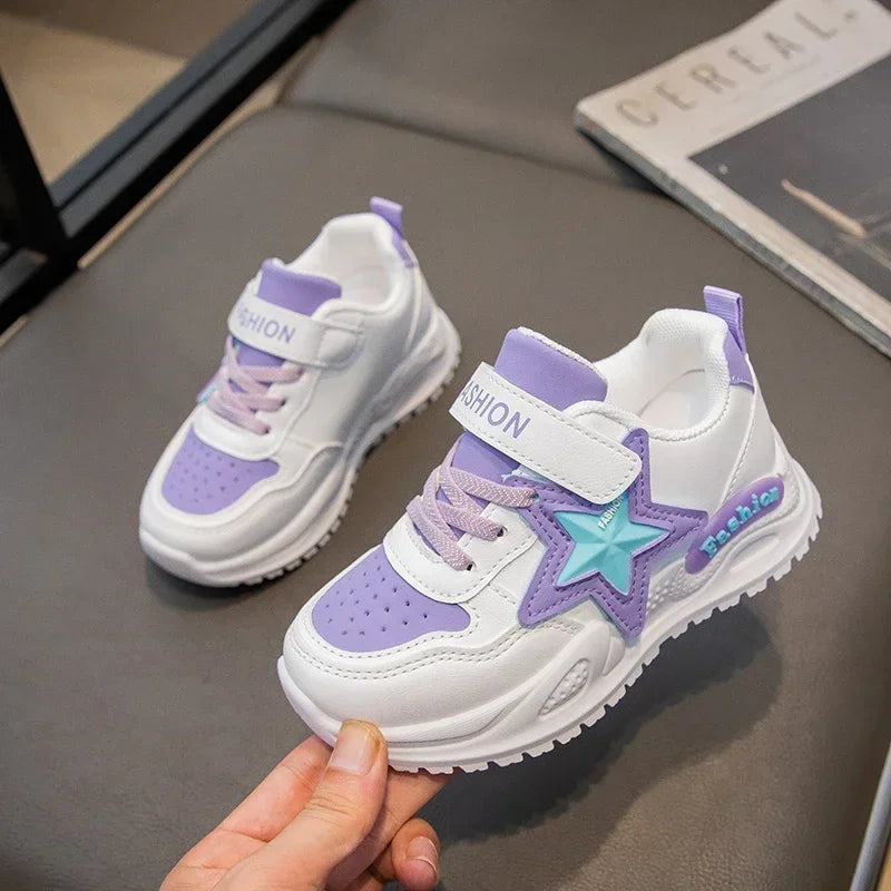 Girls Sports Shoes Princess Style Sweet Stars Kids Sneakers Thick Soft Sole 2025 New Fashion Children Running Shoes Hook&loop