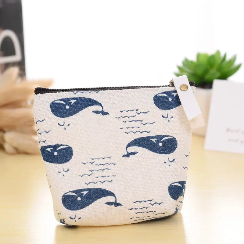 Women Canvas Coin Purse Card Key Mini Purses Pouch Girl Kids Children Cute Small Zipper Coin Purse Card Holder Wallet Bag Case