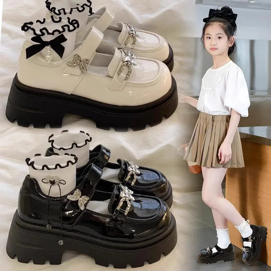 2024 Autumn New Children Leather Shoes for Girls Fashion Princess Soft Bottom Comfortable Casual Anti-slippery Versatile Shoes