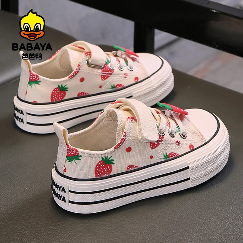 Babaya 2025 Autumn New Children's Canvas Shoes Girls Shoes breathable kids Board sneakers for girl Strawberry Princess Shoes