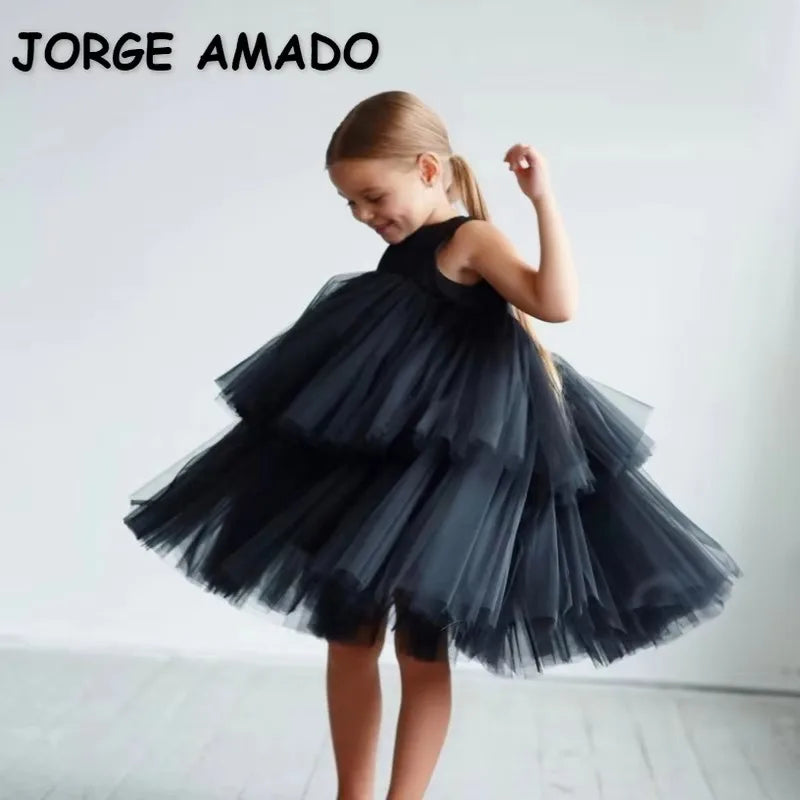 Kids Girls Formal Dresses Birthday Party Dress Sleeveless O-neck Cake Layered Princess Dress Children Clothes E0702